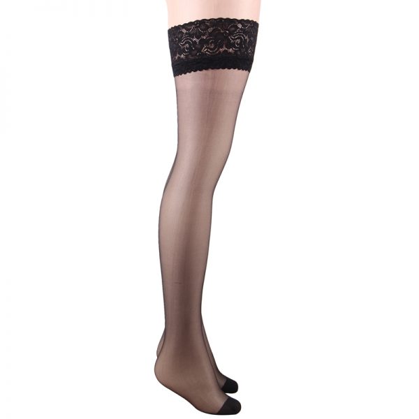 Black Thigh High Flower Lace Stocking - Image 2