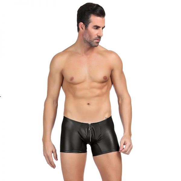 Men‘s Black Leather Hot Pants With Exposed Hips - Image 3