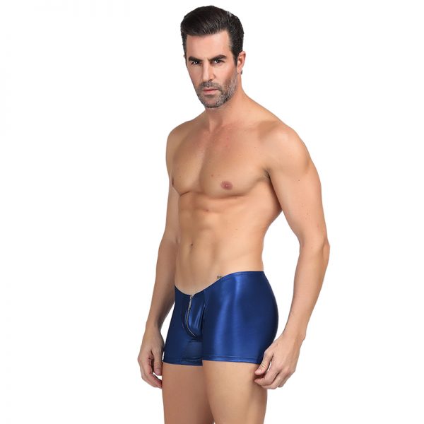 Men‘s Blue Leather Pants With Exposed Hips - Image 3