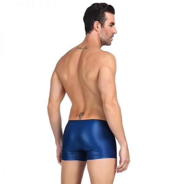 Men‘s Blue Leather Pants With Exposed Hips - Image 2