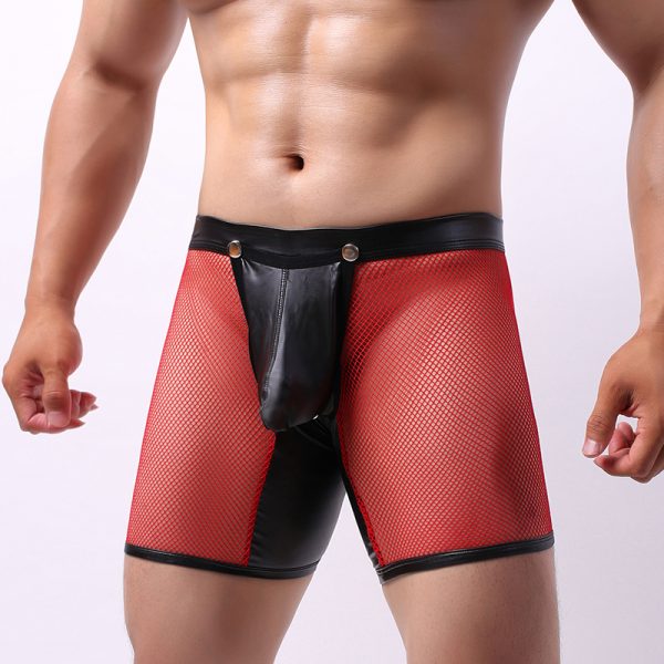 Men‘s Red Pants With 5 Points Mesh Low-waist perspective Exposed Hips - Image 2