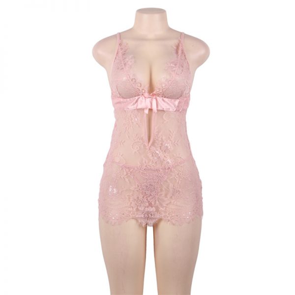 Pink Eyelash Lace Sexy Babydoll