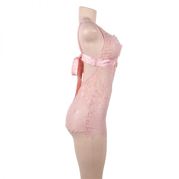 Pink Eyelash Lace Sexy Babydoll - Image 2