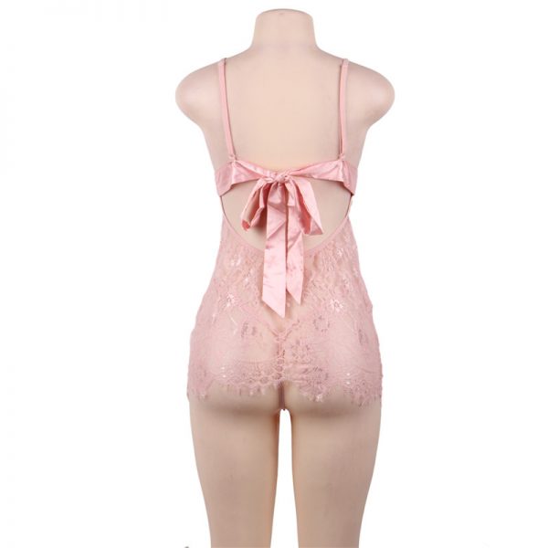 Pink Eyelash Lace Sexy Babydoll - Image 3