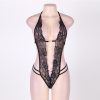 Crotchless Lace Teddy With Rhinestone Detail