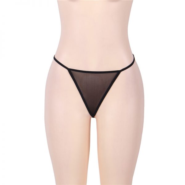Black Mesh Underwire Peep Bra and Lace Garter Belt - Image 3