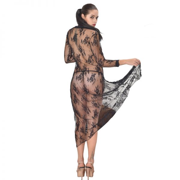 Black Delicate Lace Long Sleepwear Gown - Image 2