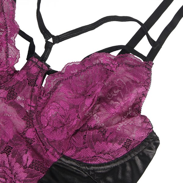 Sexy Purple Lace Bustier Lingerie Set With Blind Fold - Image 4