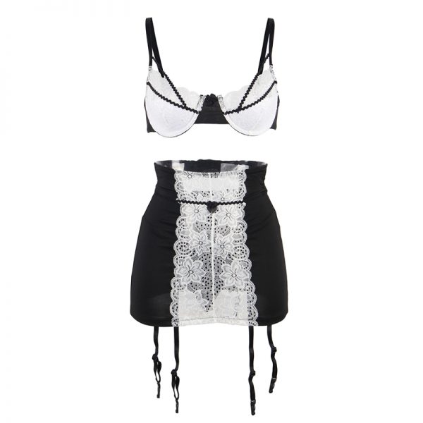 Black And White Lace Mesh Sexy Lingerie - Image 6