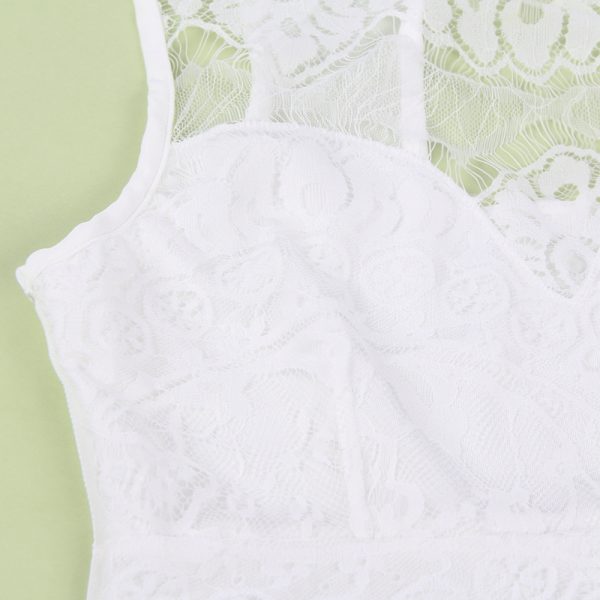 High Neck White Lace Cut Out Back Sexy Teddy - Image 3