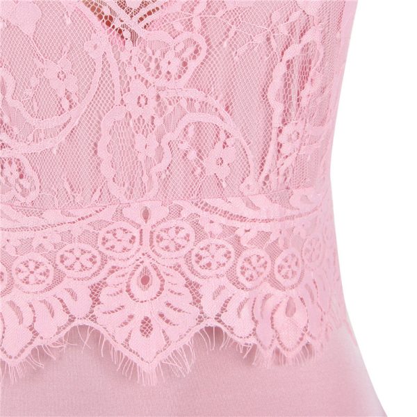 Pink Lace High Neck Cut Out Back Sexy Teddy - Image 4