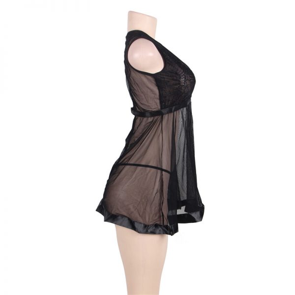 Black Stereoscopic Flower Lace Sexy Babydoll - Image 2