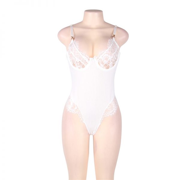 Floral Appliques Embroidery Mesh Underwire Teddy Bodysuit