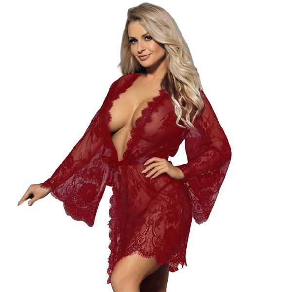 Eyelash Red Lace Sleepwear Gown