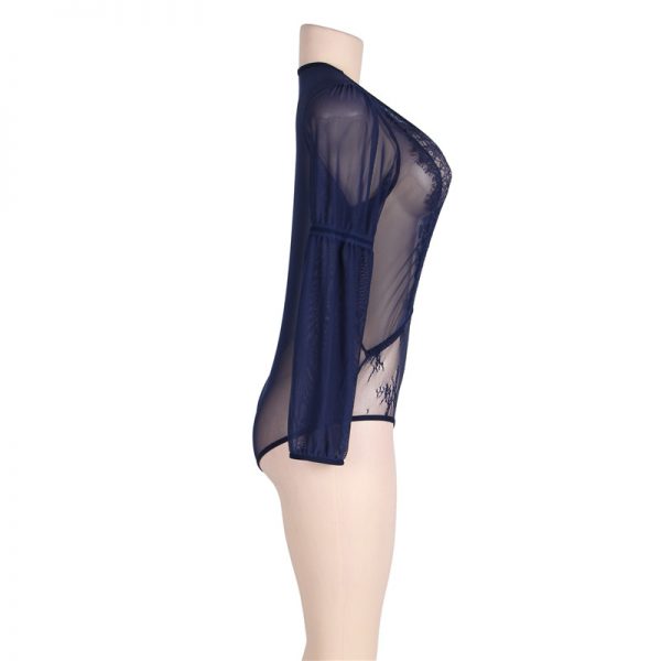 Exquisite Blue Lace Long Sleeve Teddy - Image 4