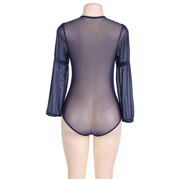 Exquisite Blue Lace Long Sleeve Teddy - Image 3