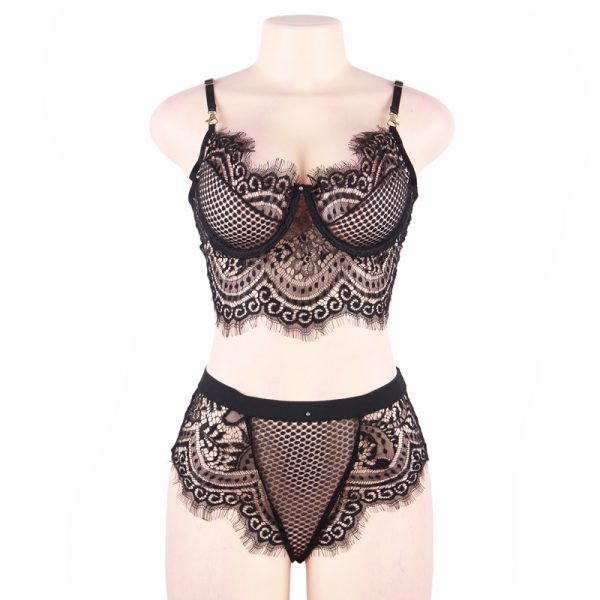 Black Custom High Quality Beautiful Lingerie Lace Bra Set