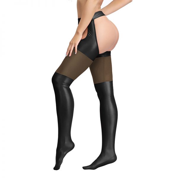 Black Sexy Faux Leather Stockings - Image 2