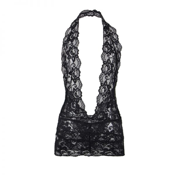 Black lace Deep V Collar Chemise Dress