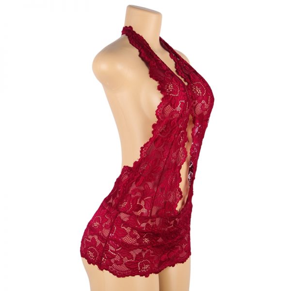 Red Lace Plunging Chemise Dress - Image 2