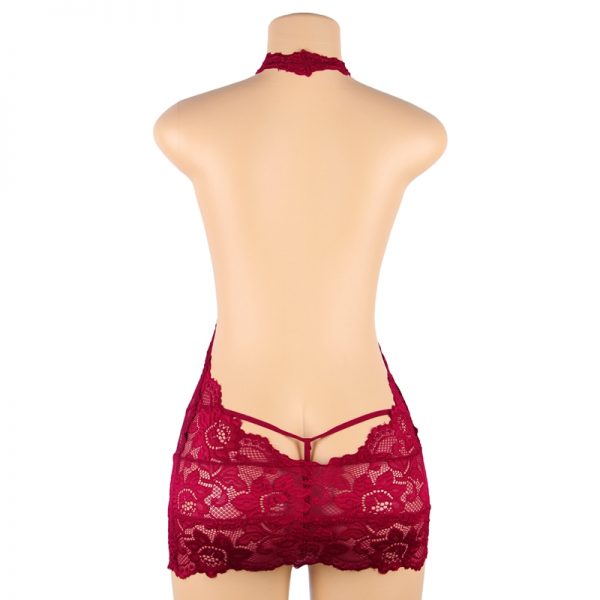 Red Lace Plunging Chemise Dress - Image 3