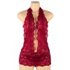 Red Lace Plunging Chemise Dress