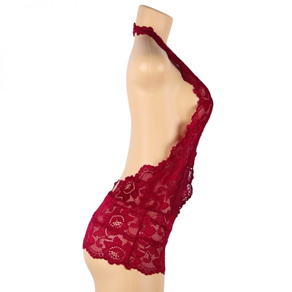 Red Lace Plunging Chemise Dress - Image 4