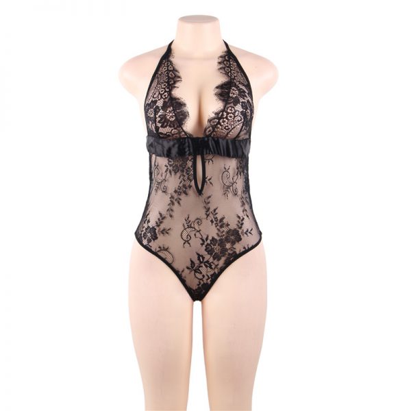 Black Deep V Backless Exquisite Lace Body