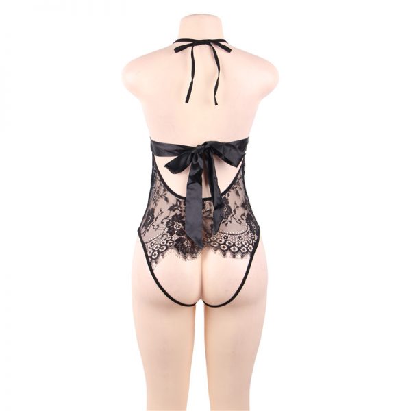 Black Deep V Backless Exquisite Lace Body - Image 3