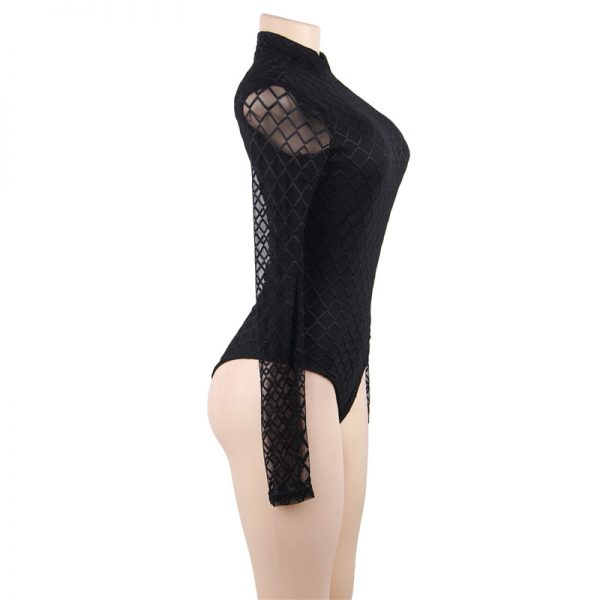 Crotch Open Black Lace Wind Button Mature Transparent Sexy Bodysuit - Image 3