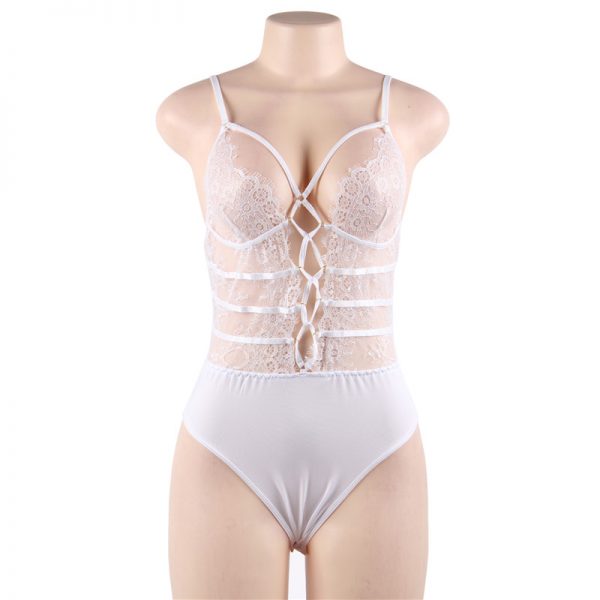 White High Quality Lace Sexy Hollow-out Conjoined Underwear - Image 3