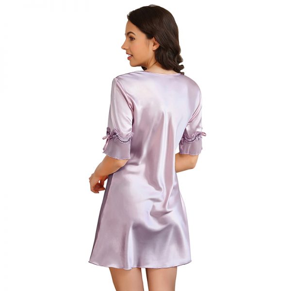 Elegant Purple Lace Trimming Babydoll Satin Set - Image 2
