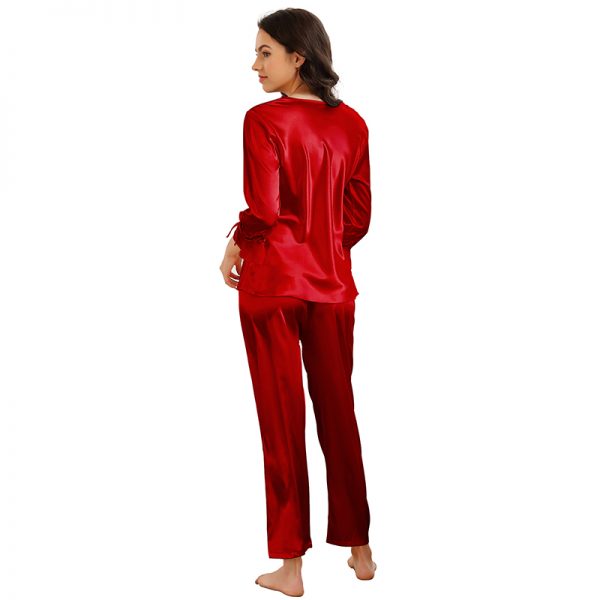 High Quality Long Sleeve Silk Pyjama Set Two Piece Set - Image 3