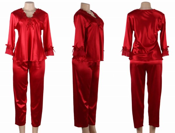 High Quality Long Sleeve Silk Pyjama Set Two Piece Set - Image 2