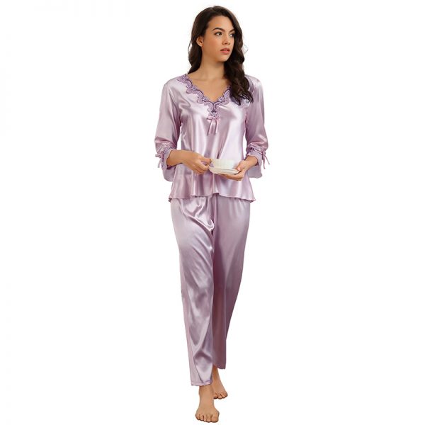 High Quality Long Sleeve Silk Pyjama Set Two Piece Set