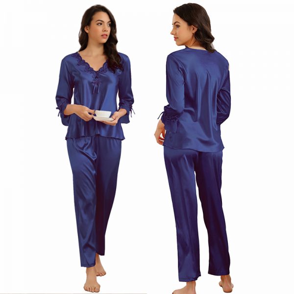 High Quality Long Sleeve Silk Pyjama Set Two Piece Set - Image 2