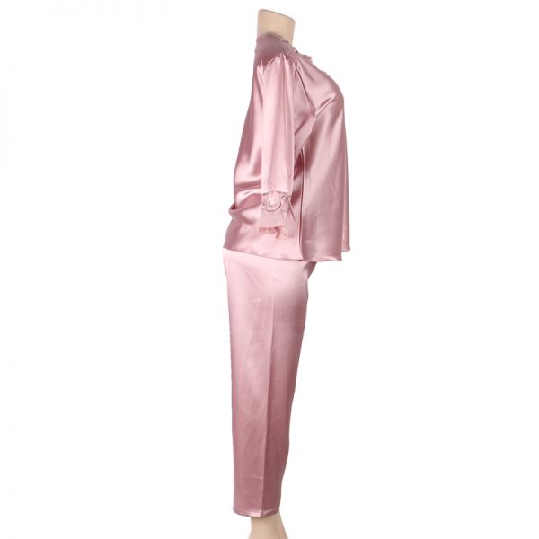 High Quality Long Sleeve Silk Pyjama Set Two Piece Set - Image 4