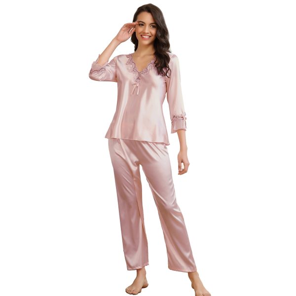 High Quality Long Sleeve Silk Pyjama Set Two Piece Set