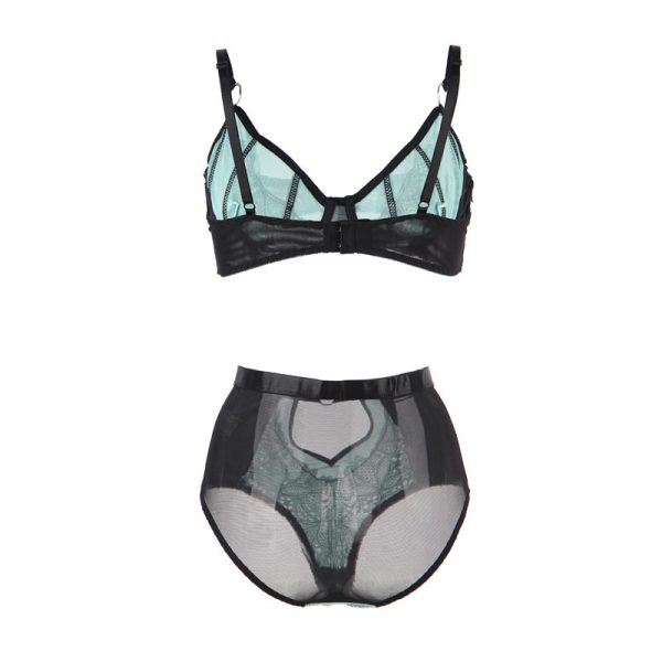 Blue Exquisite Sexy Lace Splice Bra Set With Underwire - Image 3