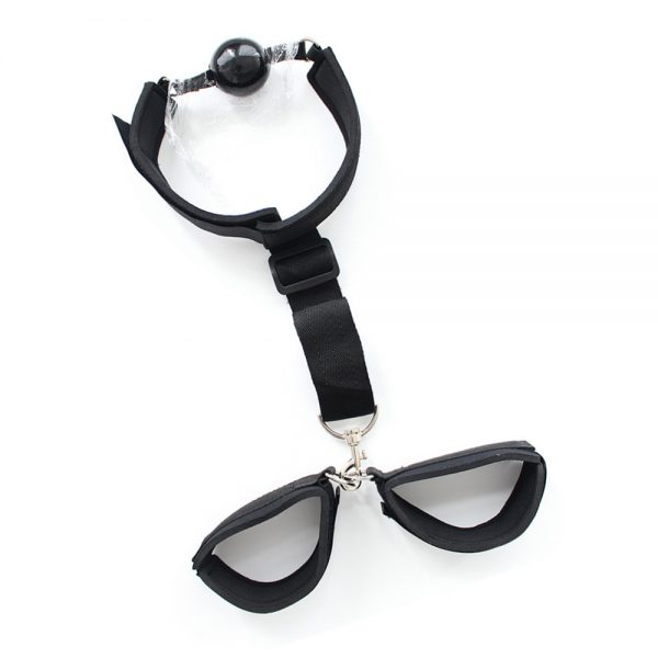 PlayHappy BDSM Ball Mouth Gag With Leather Handcuffs - Image 2