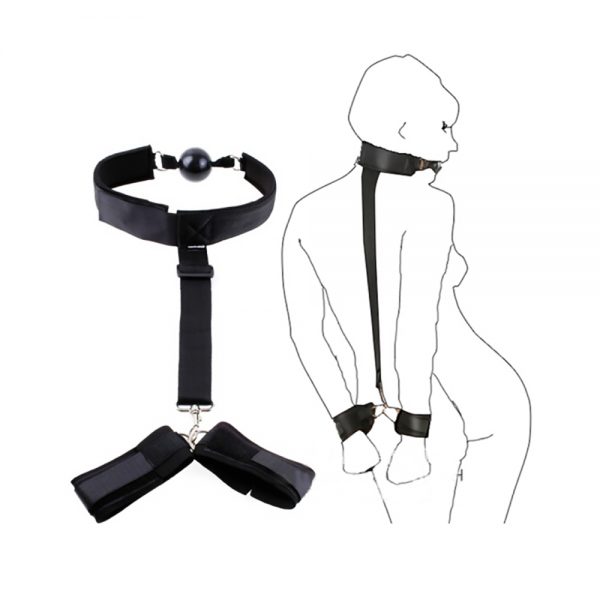 PlayHappy BDSM Ball Mouth Gag With Leather Handcuffs - Image 3