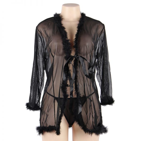 Queen Black Perspective Sleepwear With Fur