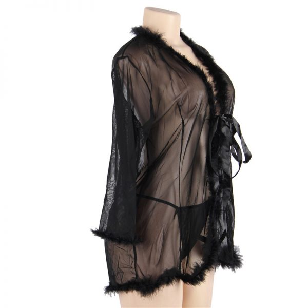 Queen Black Perspective Sleepwear With Fur - Image 2