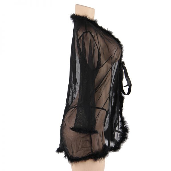 Queen Black Perspective Sleepwear With Fur - Image 4