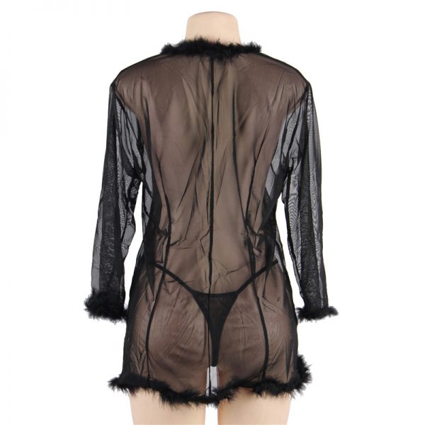 Queen Black Perspective Sleepwear With Fur - Image 3