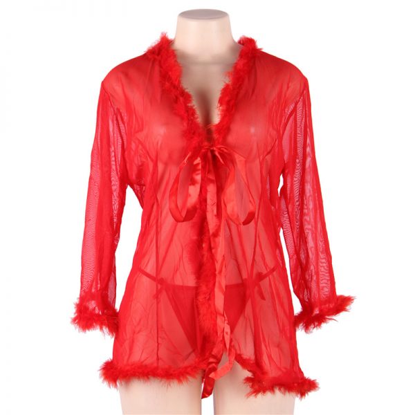 Queen Red Perspective Sleepwear With Fur