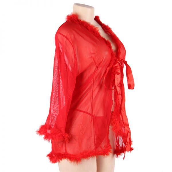 Queen Red Perspective Sleepwear With Fur - Image 2