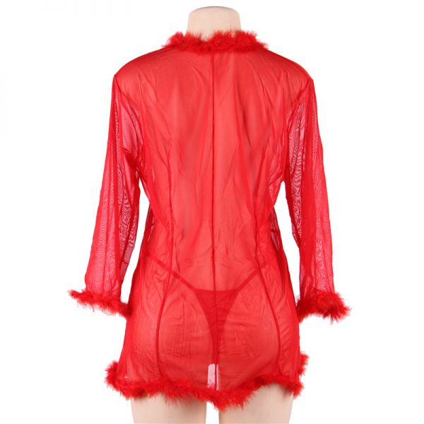 Queen Red Perspective Sleepwear With Fur - Image 3