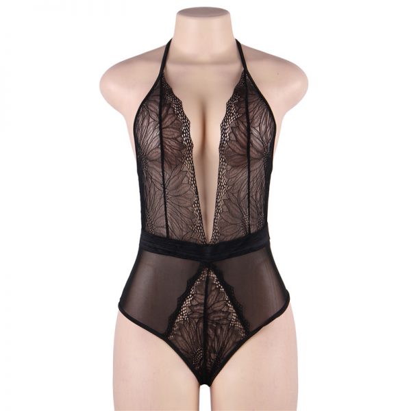 Black Lace Hollow Out High Quality Deep V Sexy Body