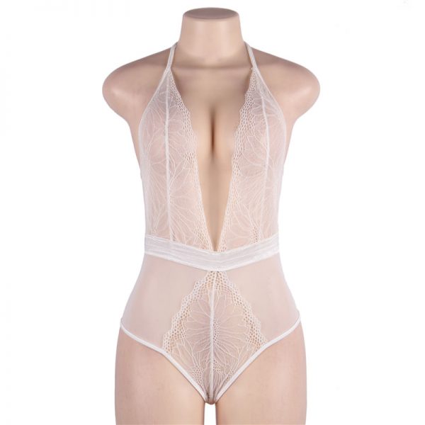White Lace Hollow Out High Quality Deep V Sexy Body